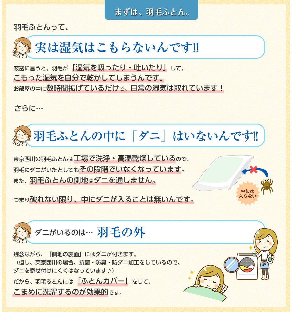 まずは、羽毛ふとん